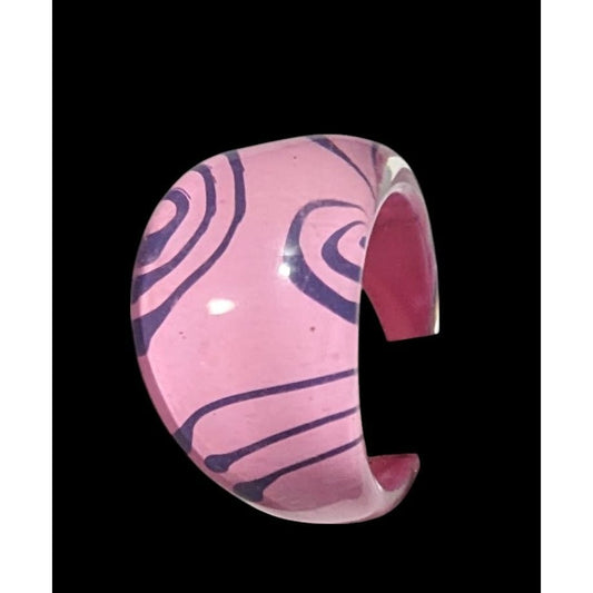 Bubblegum Pink And Purple Abstract Swirl Retro Chunky Ring Size 7