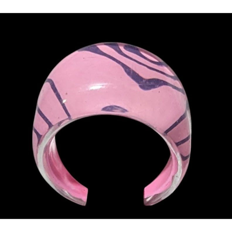 Bubblegum Pink And Purple Abstract Swirl Retro Chunky Ring Size 7