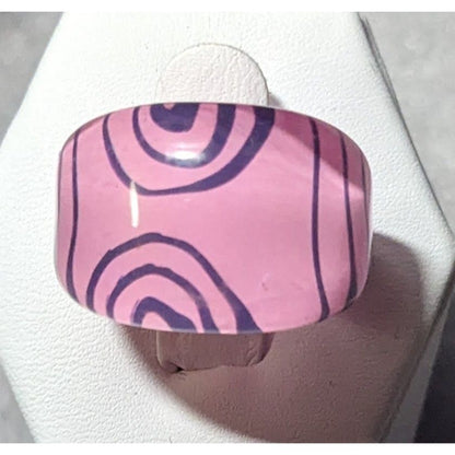 Bubblegum Pink And Purple Abstract Swirl Retro Chunky Ring Size 7