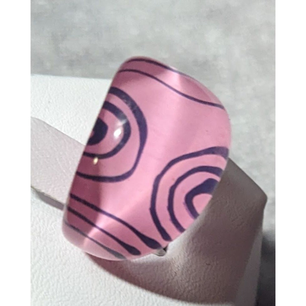 Bubblegum Pink And Purple Abstract Swirl Retro Chunky Ring Size 7