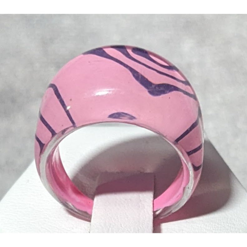 Bubblegum Pink And Purple Abstract Swirl Retro Chunky Ring Size 7