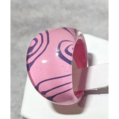 Bubblegum Pink And Purple Abstract Swirl Retro Chunky Ring Size 7