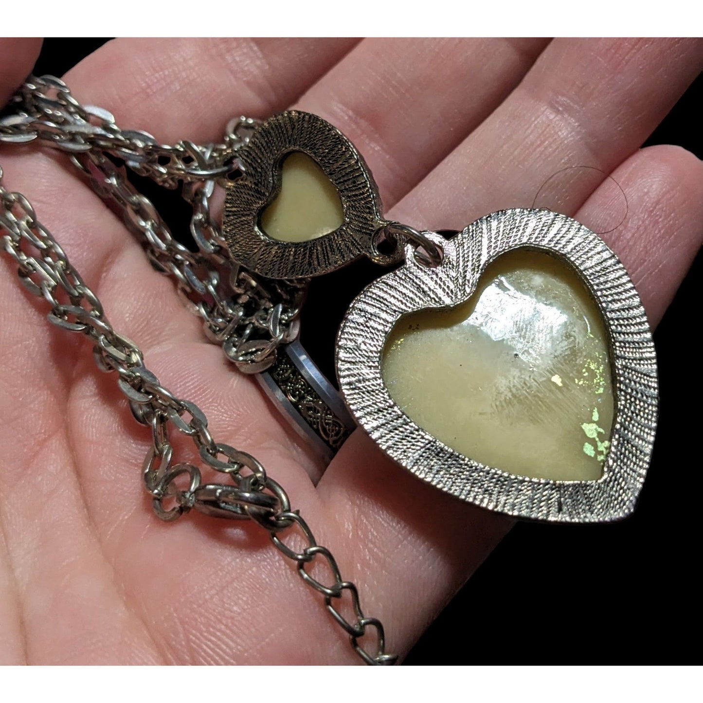 Silver Druzy Double Heart Necklace