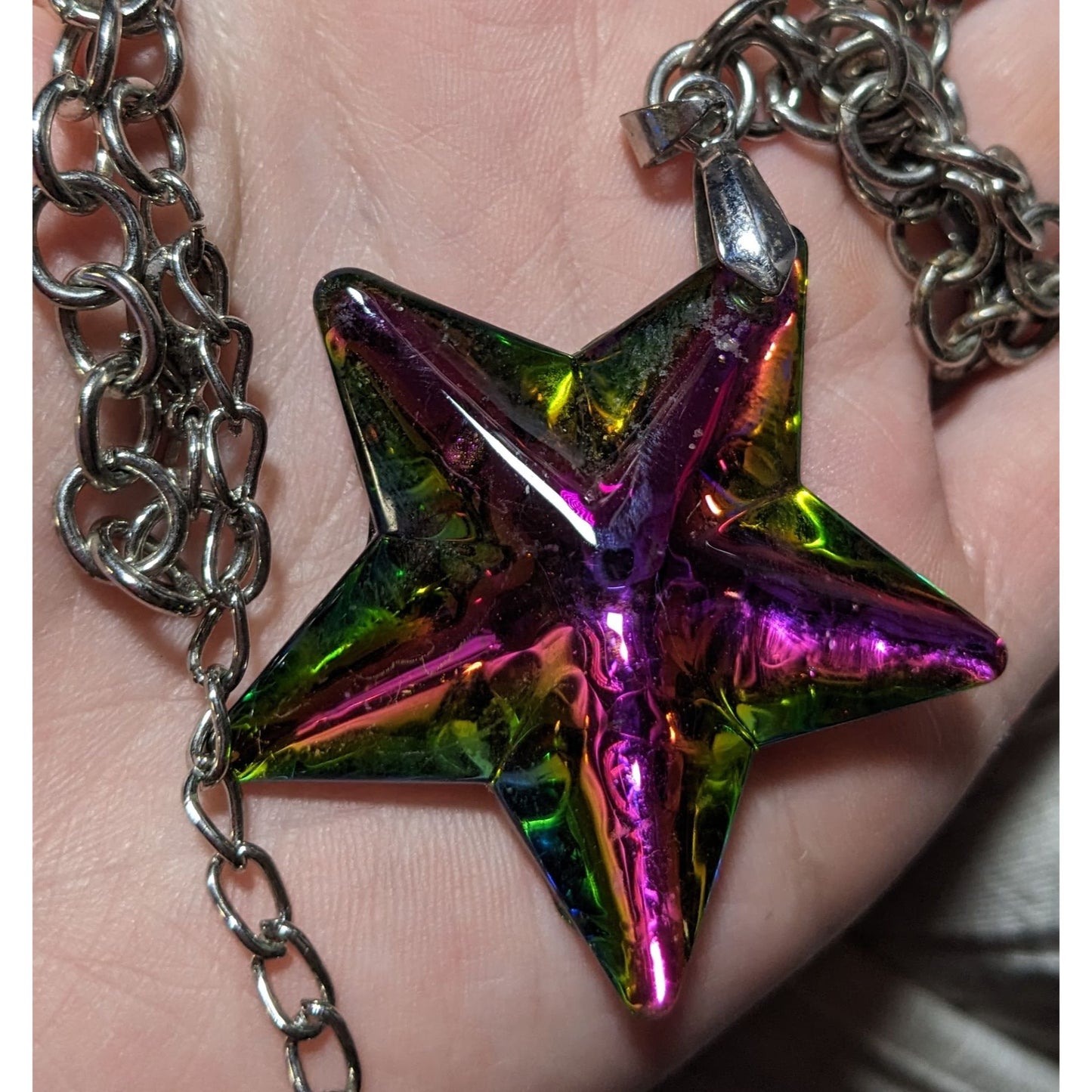 Vintage Rainbow Glass Star Pendant Necklace