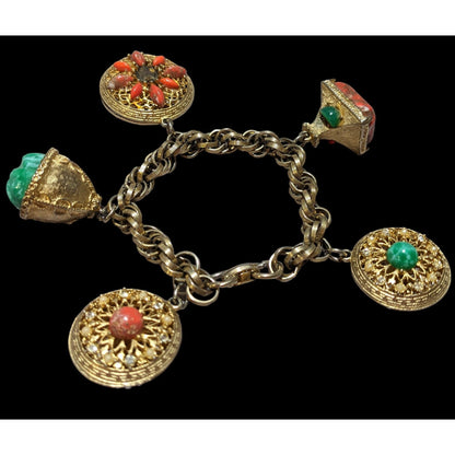 Vintage Etruscan Revival Charm Bracelet