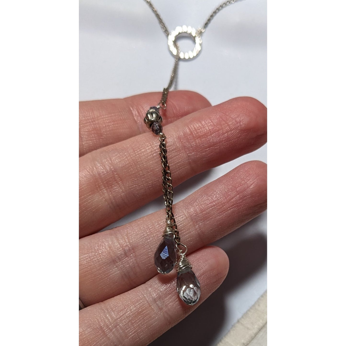 Silver Glass Lariat Necklace