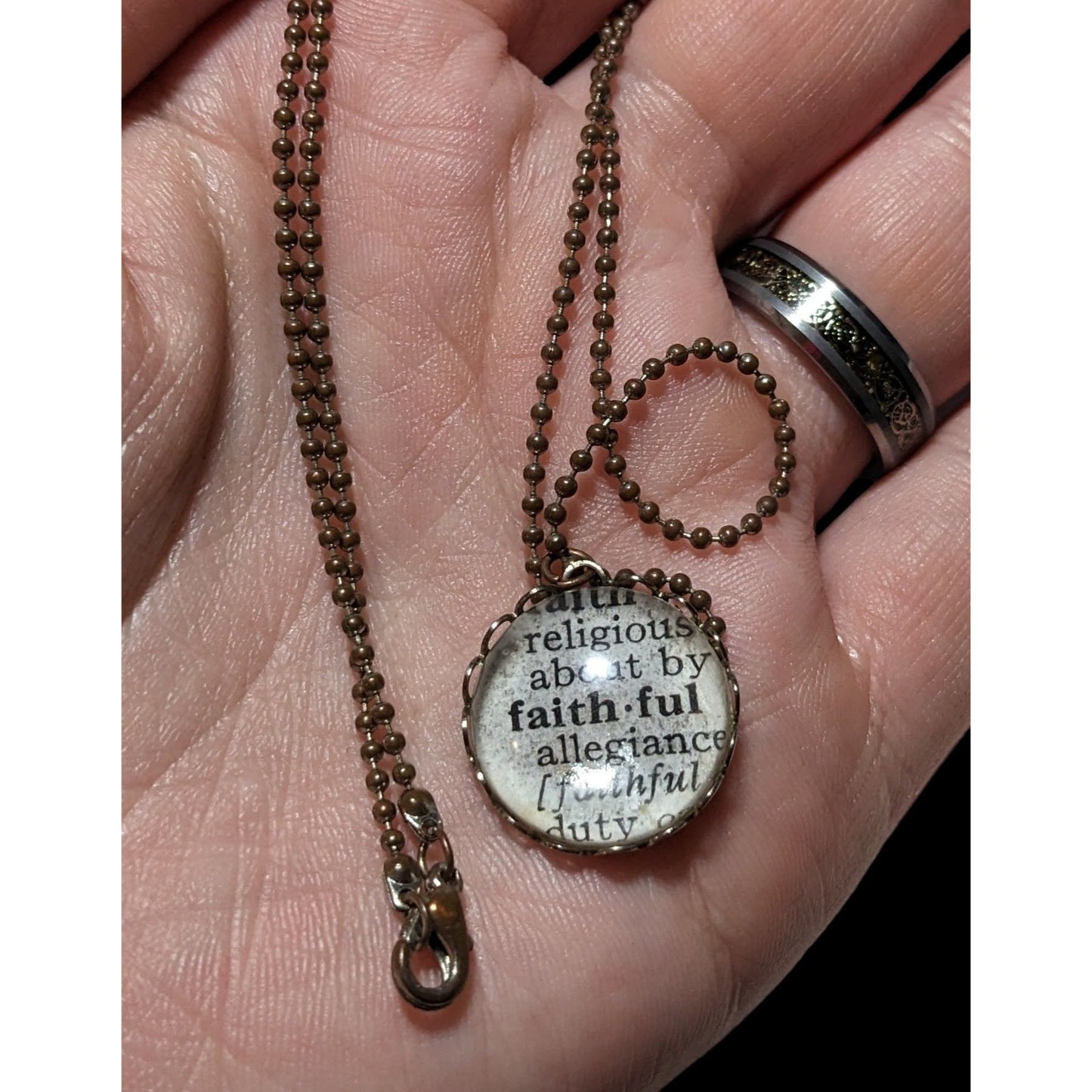 Faithful Scripture Book Bubble Pendant Necklace