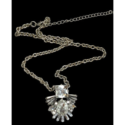 Art Deco Silver Glass Gemmed Pendant Necklace