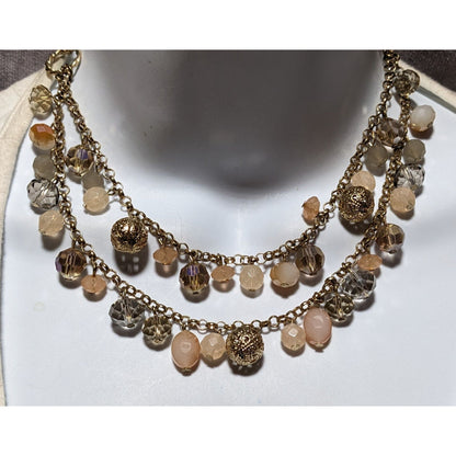 Peach And Gold Multilayer Beaded Necklace