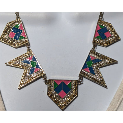 Retro Glam Rainbow Geometric Statement Necklace