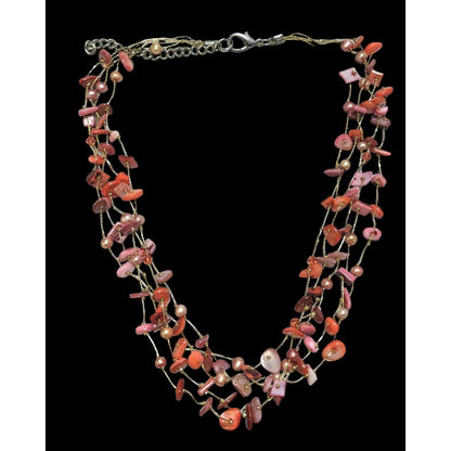 Multi-Strand Pink Shell Chip And Pearl Necklace