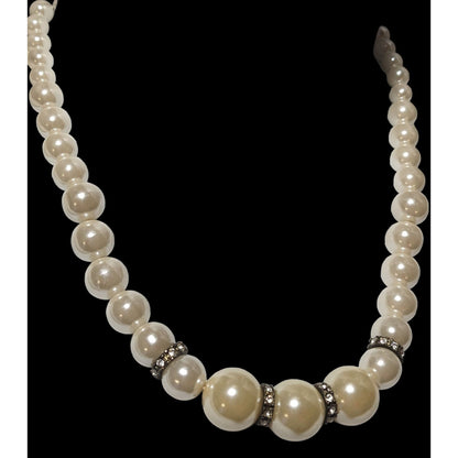 Graduated Faux Pearl Rhinestone Necklace