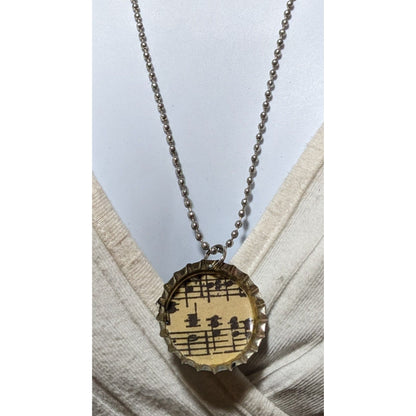 Handmade Sheet Music Bottlecap  Necklace