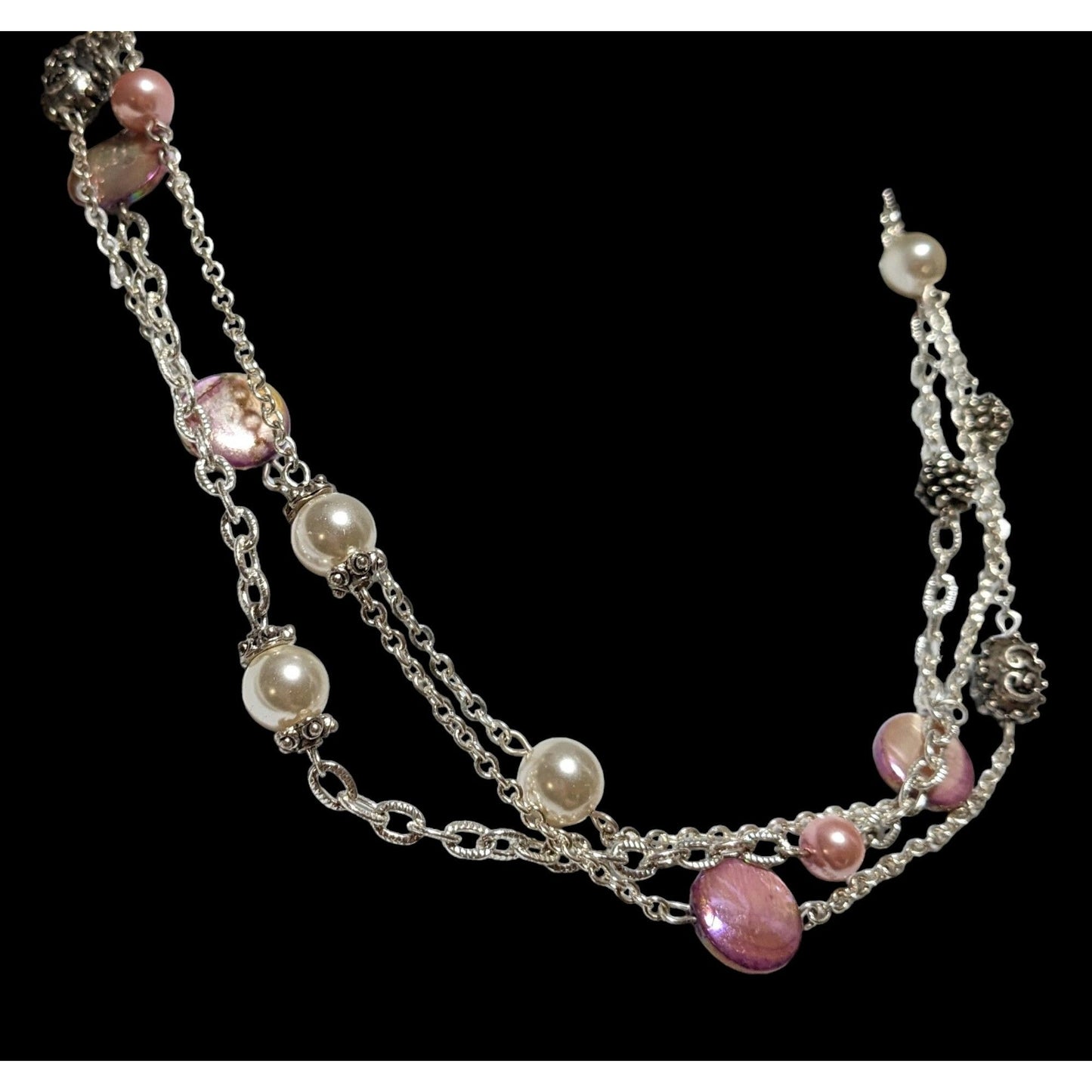 George Silver Necklace With Pink & White Beads