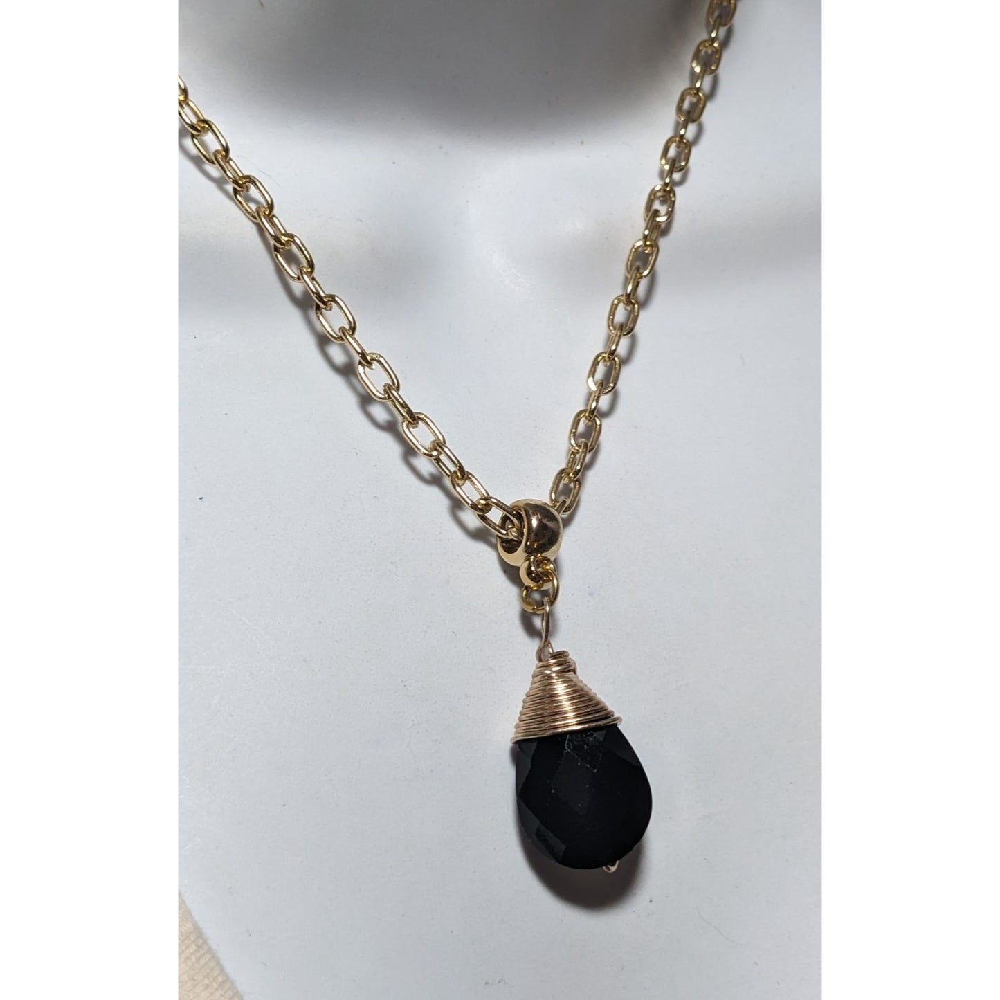 Glam Goth Black And Gold Glass Pendant Necklace