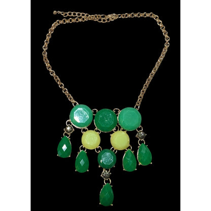 Y2K Glam Green Gemmed Fringe Statement Necklace