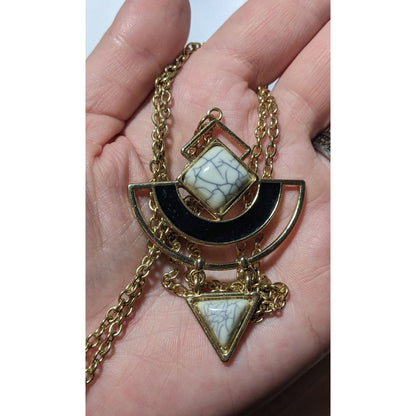 Modern Geometric Abstract Gemmed Pendant Necklace