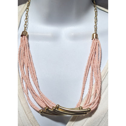 Pink And Gold Retro Multilayer Beaded Necklace