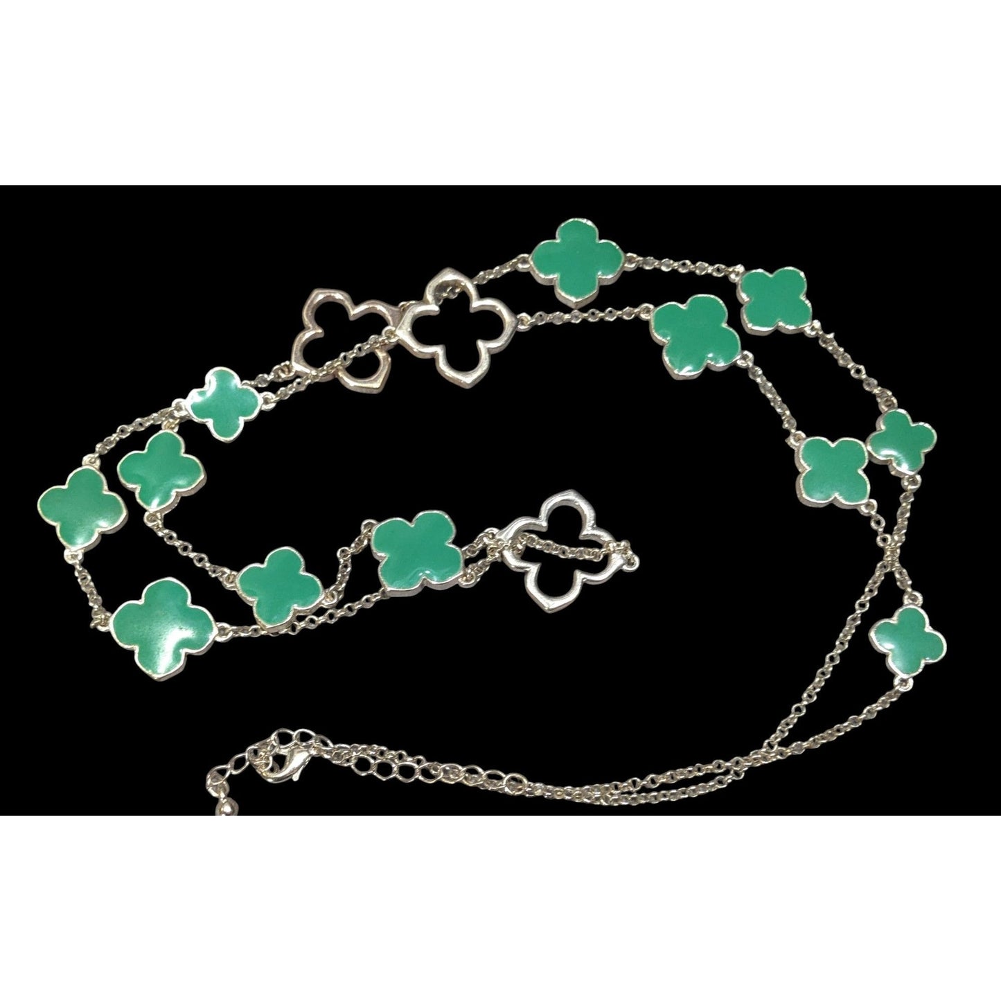 Fairycore Floral Green And Silver Tone Opera Necklace
