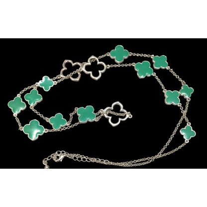 Fairycore Floral Green And Silver Tone Opera Necklace