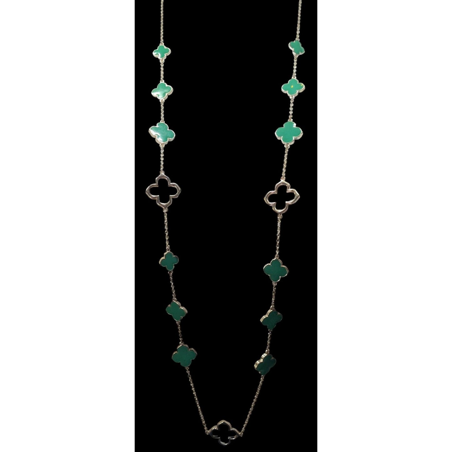 Fairycore Floral Green And Silver Tone Opera Necklace