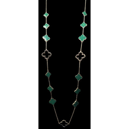 Fairycore Floral Green And Silver Tone Opera Necklace