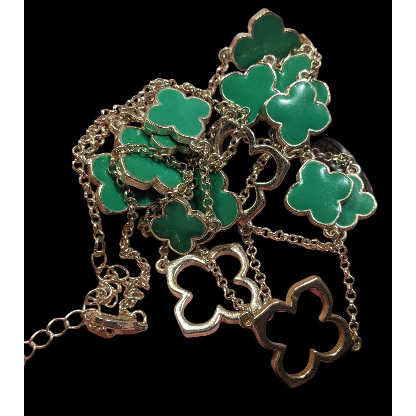 Fairycore Floral Green And Silver Tone Opera Necklace