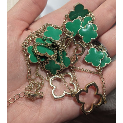 Fairycore Floral Green And Silver Tone Opera Necklace