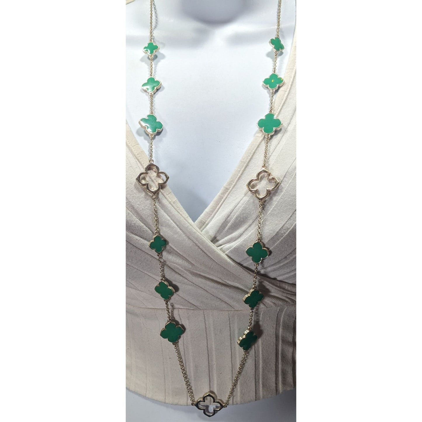Fairycore Floral Green And Silver Tone Opera Necklace
