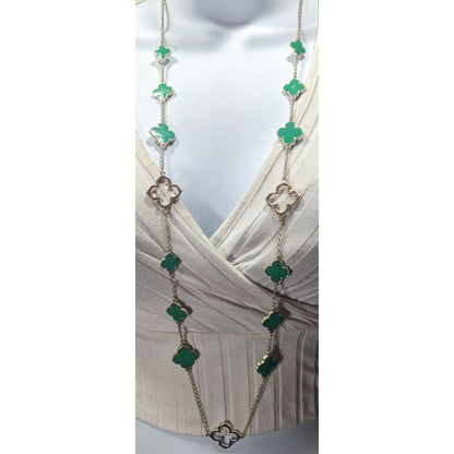 Fairycore Floral Green And Silver Tone Opera Necklace