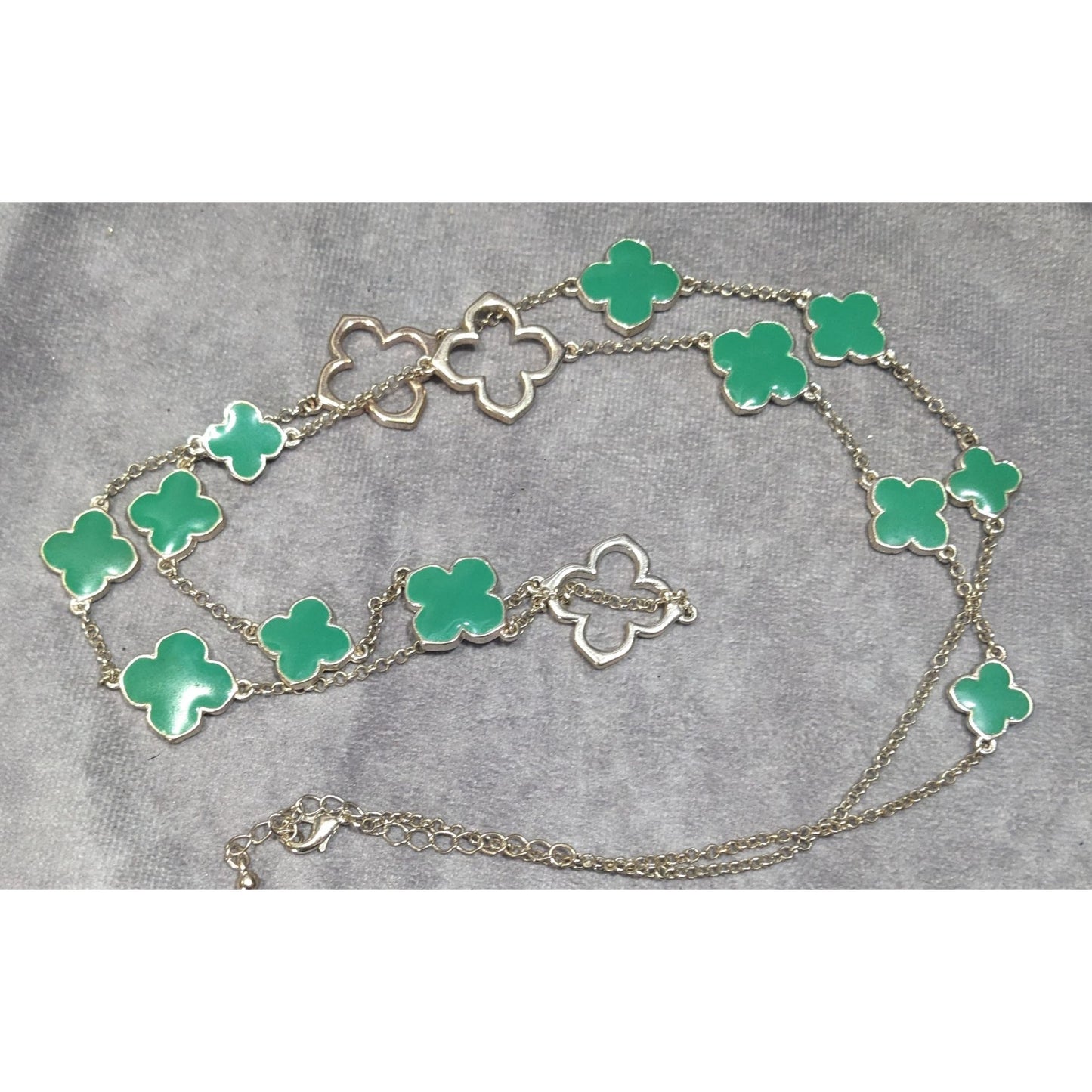 Fairycore Floral Green And Silver Tone Opera Necklace