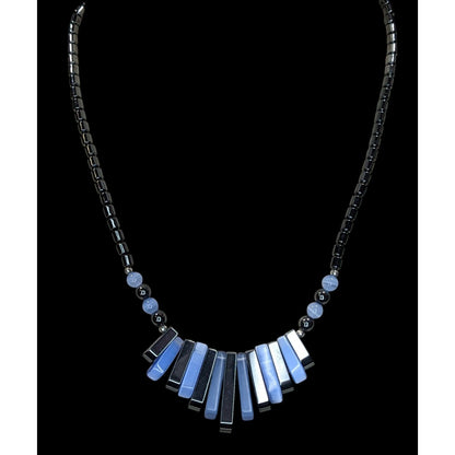Blue And Black Hematite And Cateye Glass Beaded Statement Necklace