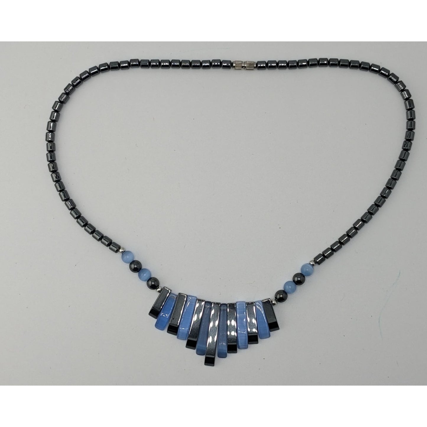 Blue And Black Hematite And Cateye Glass Beaded Statement Necklace