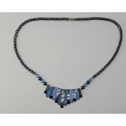 Blue And Black Hematite And Cateye Glass Beaded Statement Necklace