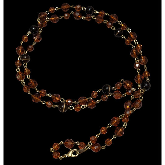 Retro 80s Brown And Gold Beaded Necklace