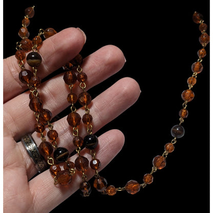 Retro 80s Brown And Gold Beaded Necklace