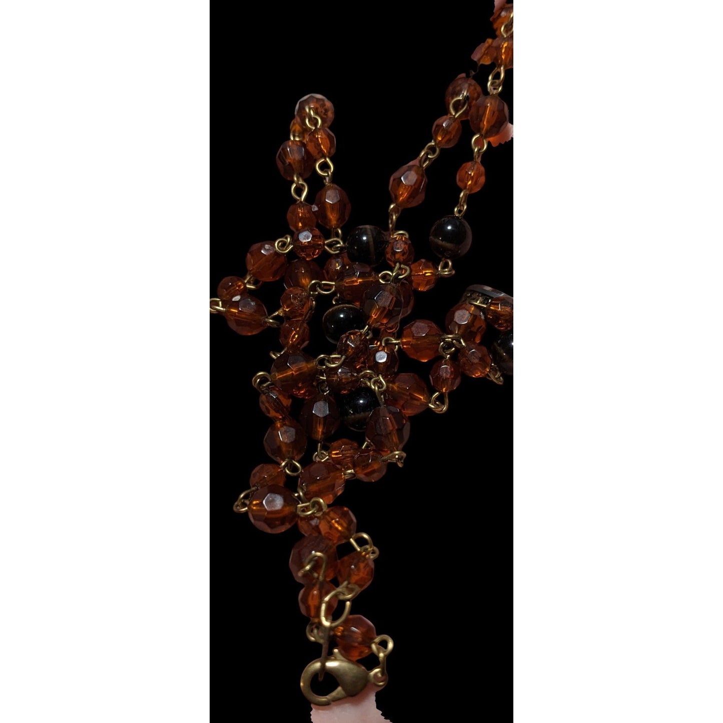 Retro 80s Brown And Gold Beaded Necklace