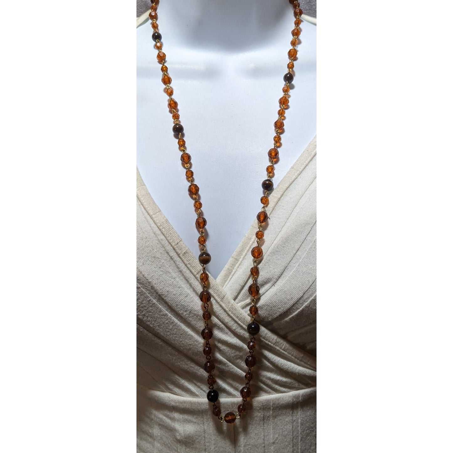 Retro 80s Brown And Gold Beaded Necklace