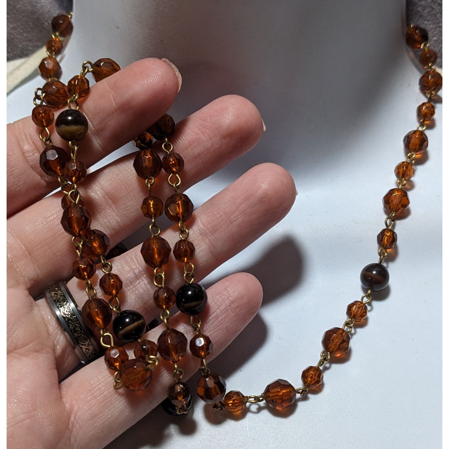 Retro 80s Brown And Gold Beaded Necklace