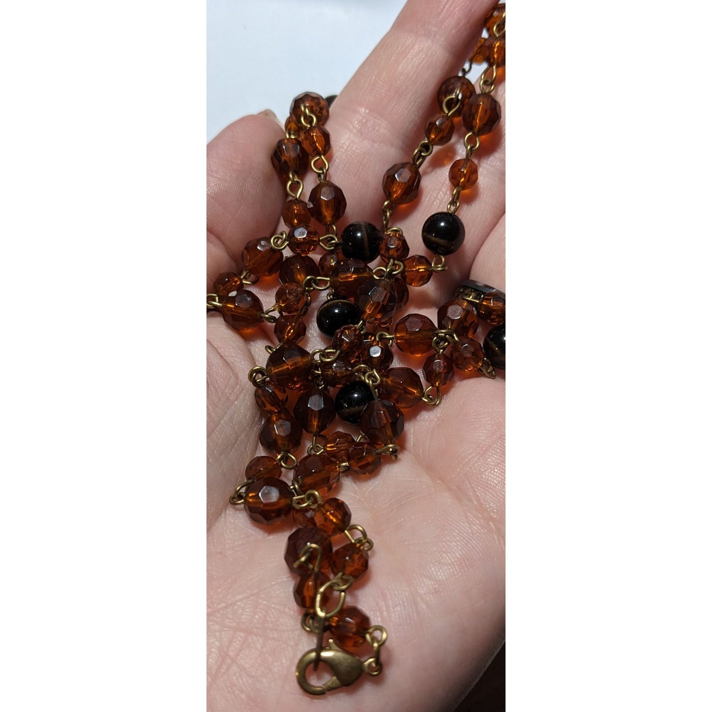 Retro 80s Brown And Gold Beaded Necklace