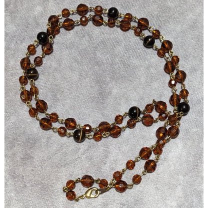 Retro 80s Brown And Gold Beaded Necklace