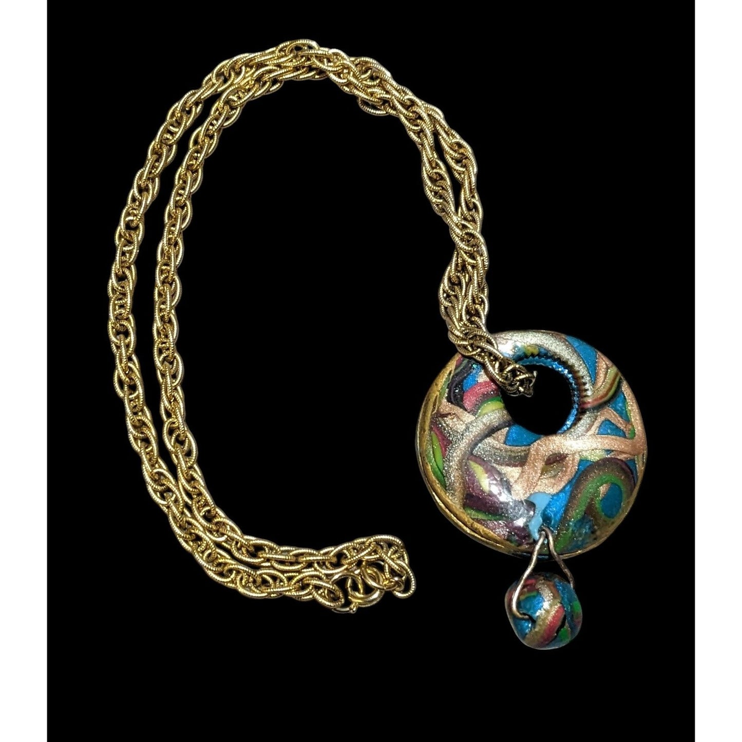 Handmade Abstract Rainbow Squiggle Pendant Necklace