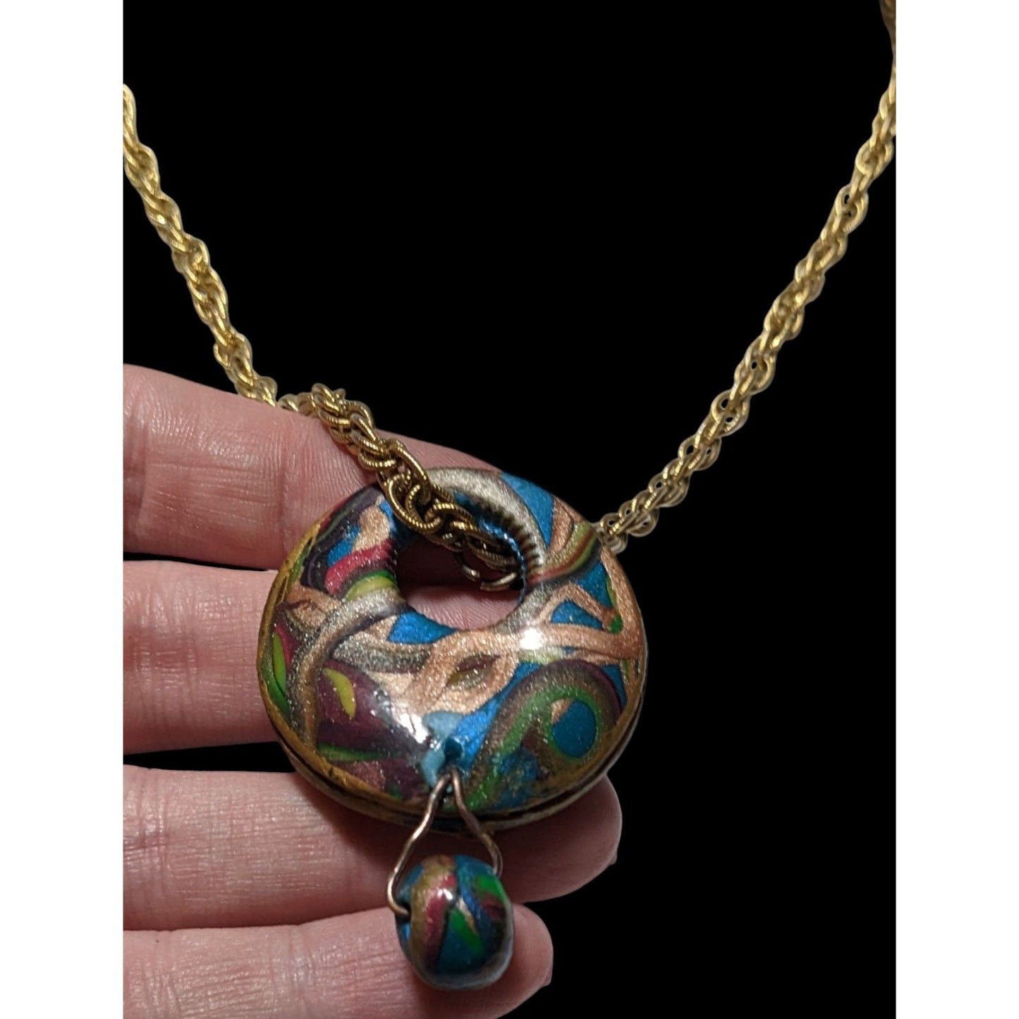 Handmade Abstract Rainbow Squiggle Pendant Necklace