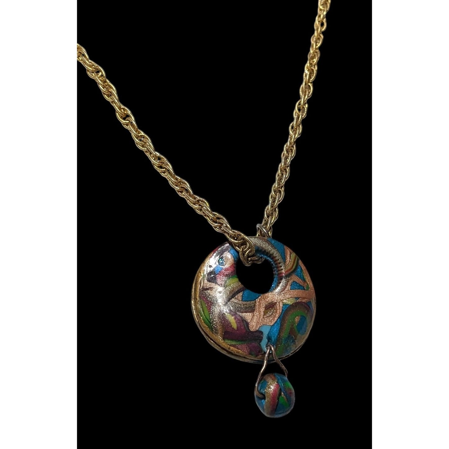 Handmade Abstract Rainbow Squiggle Pendant Necklace