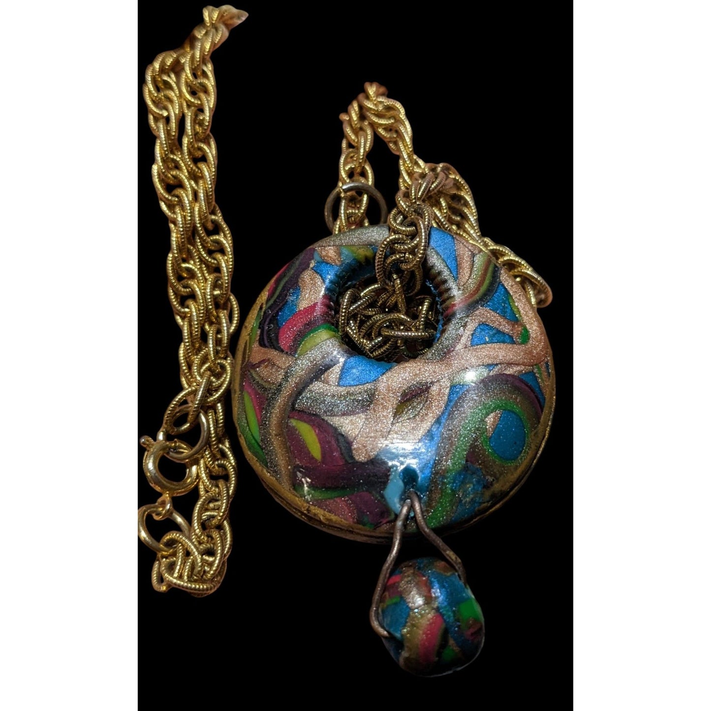 Handmade Abstract Rainbow Squiggle Pendant Necklace