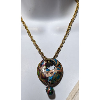 Handmade Abstract Rainbow Squiggle Pendant Necklace