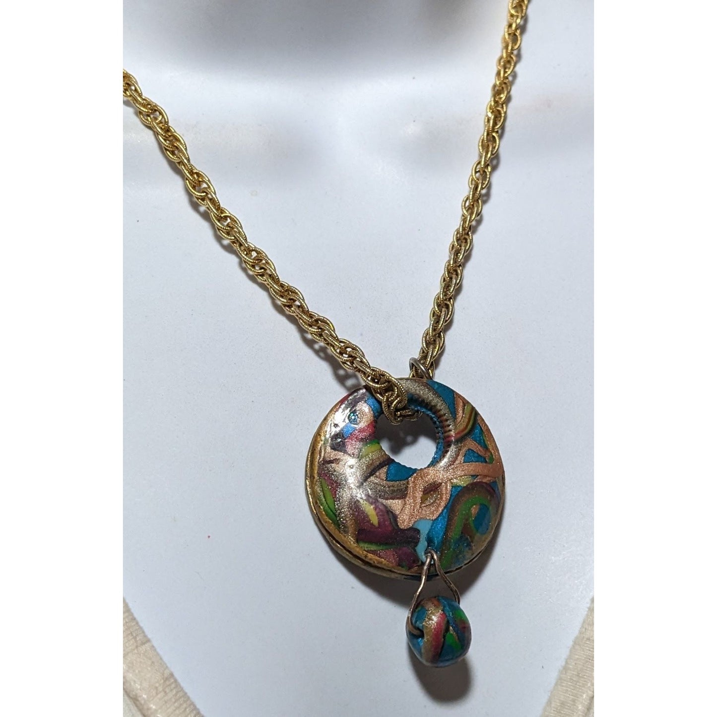 Handmade Abstract Rainbow Squiggle Pendant Necklace