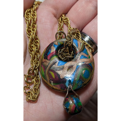 Handmade Abstract Rainbow Squiggle Pendant Necklace