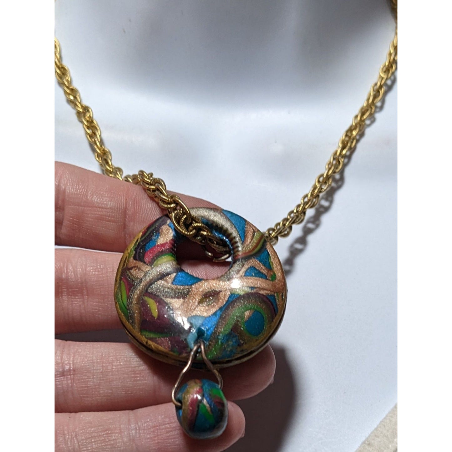 Handmade Abstract Rainbow Squiggle Pendant Necklace