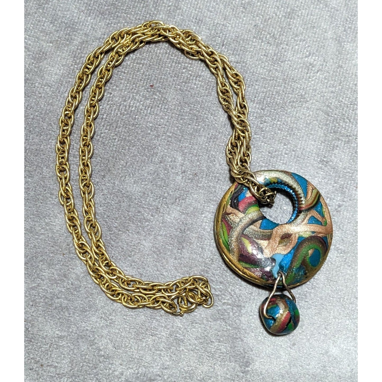 Handmade Abstract Rainbow Squiggle Pendant Necklace